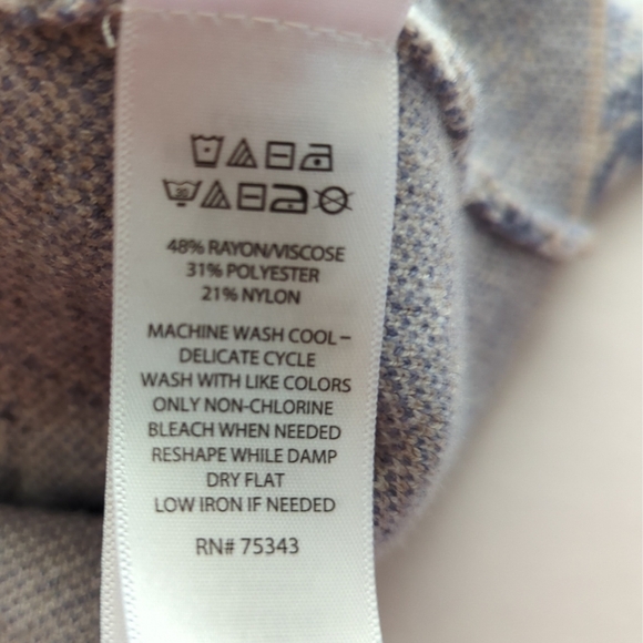 Rachel Zoe White Tan Blue Plaid Pullover Turtleneck Long Sleeve Sweater Size L - Picture 8 of 8